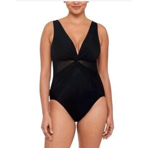 Miradonna Miraclesuit Illusion Swimsuit One Piece Black 14 Sheer Mesh Sides New